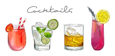 premium vector hand drawn illustration of set of cocktails
