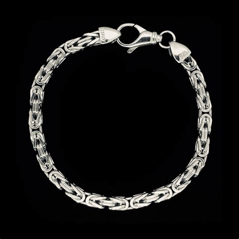 solid sterling silver square byzantine chain bracelet mm