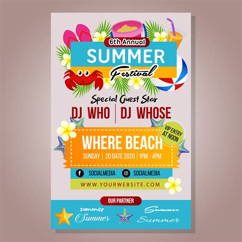 poster summer festival template  beach play  vector art