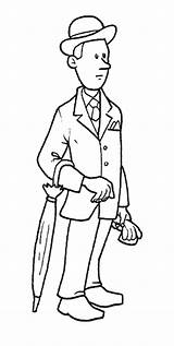 Coloring British Pages Umbrella Hat His Colorear Bowler Para Man Britanico Gentleman English 為孩子�的�色頁 sketch template