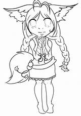 Coloring Anime Fox Pages Cute Girl Chibi Library Clipart Cartoon Popular sketch template