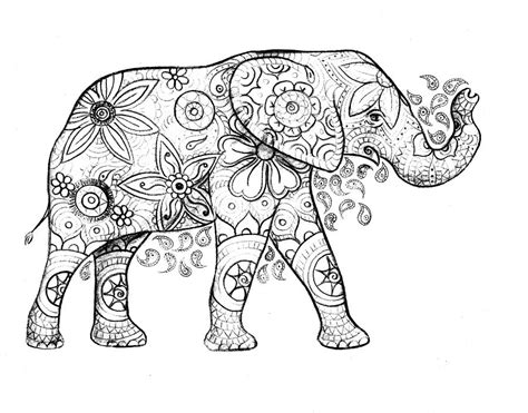 decorated elephant  black  white drawing  emily page pixels