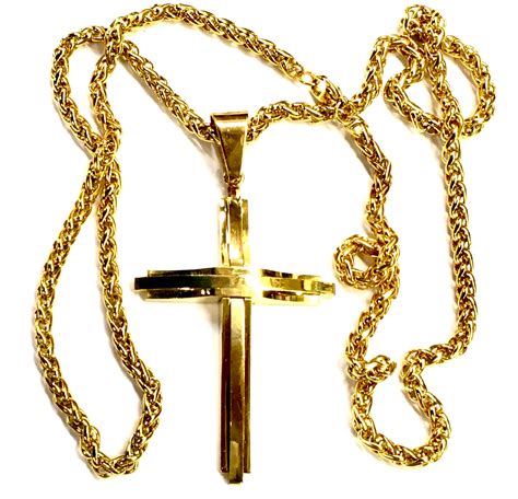 gold cross mens necklace black  layer  cross  bar boys waterproof stainless steel wheat chain