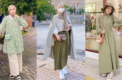 inspirasi ootd hijab warna sage green  estetik ala richa etika stylo