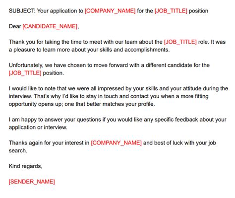 candidate rejection email templates  hr