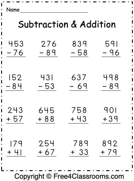 pin   mixed addition  subtraction worksheets