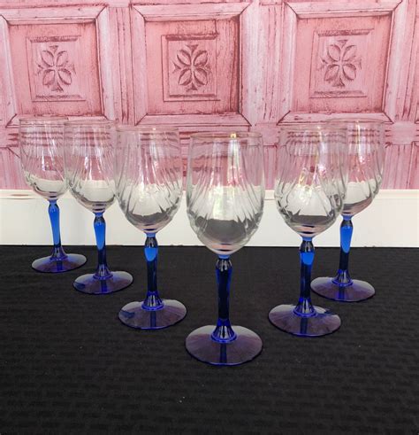 Vintage Blue Stem Crystal Wine Glasses Set Of 6 Lenox Etsy In 2021