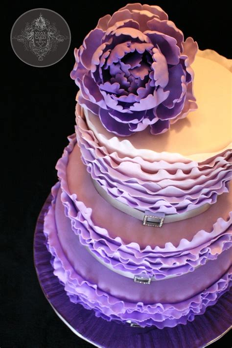 Ruffle Ombre Purple Peony Cake