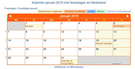 nederland kalender voor afdrukken januari