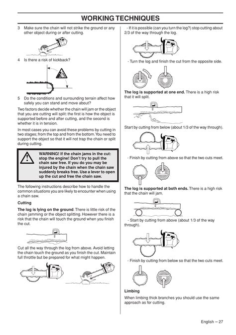 working techniques husqvarna chainsaw  user manual page