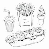 Food Fast Clipart Coloring Junk Pages Drawing Clip Royalty Color Getdrawings Getcolorings Clipground Isolated Set Vector sketch template