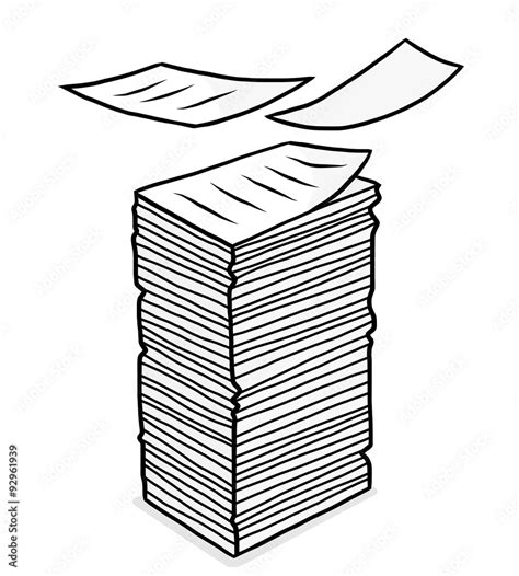 stack  paper cartoon vector  illustration grayscale hand drawn