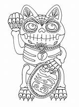 Coloring Neko Maneki Pages Dia Los Cat Muertos Lucky Skull Adult Dead Sugar Printable Wenchkin Yuccaflatsnm Print Sheets Drawing Yucca sketch template