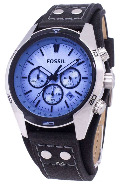 fossil coachman chronograph black leather ch mens