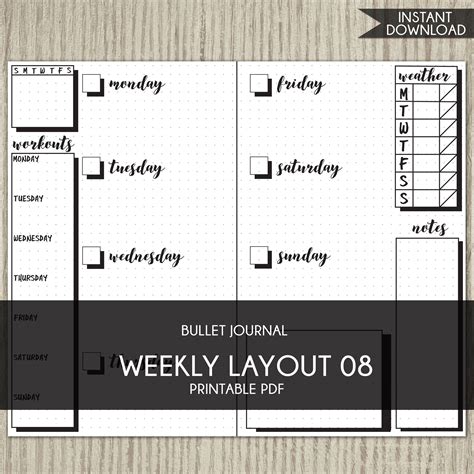 bullet journal template printable planner weekly layout bujo etsy