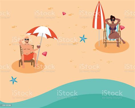interracial couple on the beach practicing social distance stock