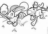 Chasing Dog Rabbit Coloring Rabbits sketch template