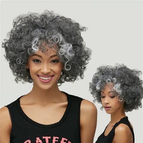 gracefully womens short afro curly grey silver synthetic hair wig