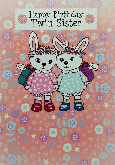 twin sister birthday card cute design standard  size blank