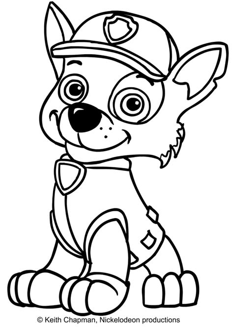 rocky paw patrol coloring page sitting  front