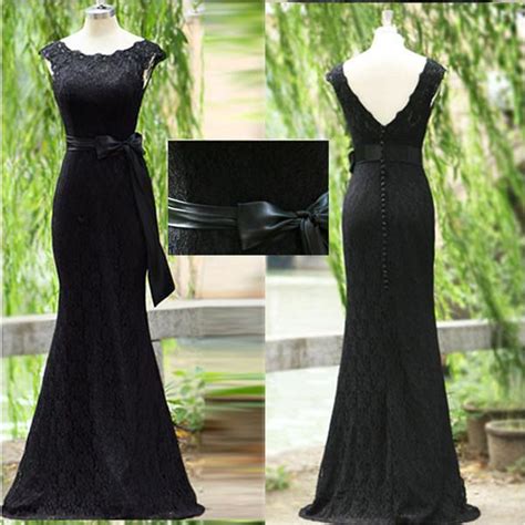 Black Lace Mermaid Back V Elegant Long Evening Prom Dresses Ld027