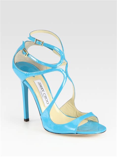 jimmy choo lance patent leather sandals  turquoise blue lyst