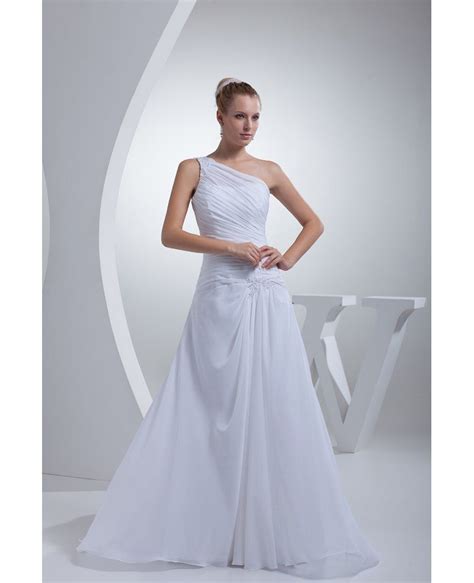 one shoulder greek style pleated long wedding dress