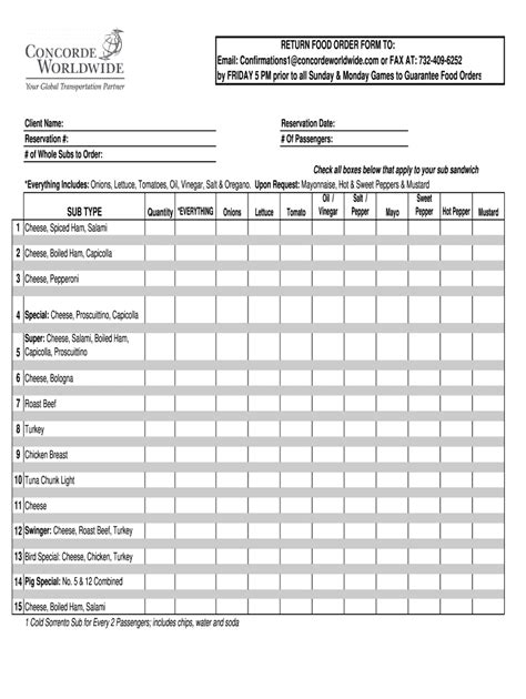 restaurant order sheet template excel fill  printable