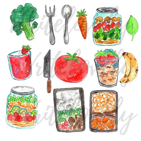 watercolor clipart meal prep clip art nutrition graphics etsy clip