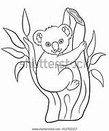 Koala Coloring Pages Cute Baby Little Smiles Tree Vector Branch Sits Shutterstock Stock Preview Getdrawings Drawing Search sketch template