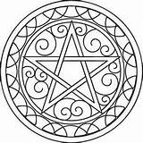Pentacle Pentagrama Wiccan Pagan Pentagram Mandalas Lua Magia Wicca Colorear Artesanato sketch template
