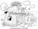 Straw Hut Coloring Little Pigs Pig Three Pages Template Book His sketch template