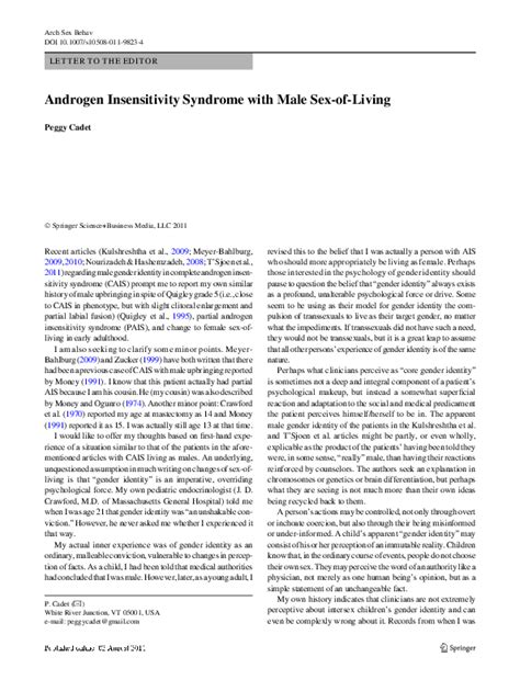 Pdf Androgen Insensitivity Syndrome With Male Sex Of Living Peggy