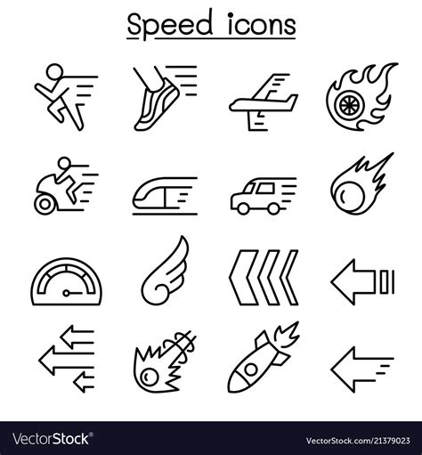 speed icon set  thin  style royalty  vector image