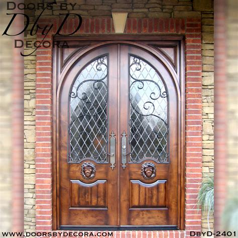 Custom Iron Grill Leaded Glass Lion Doors Wood Entry Doors By Decora