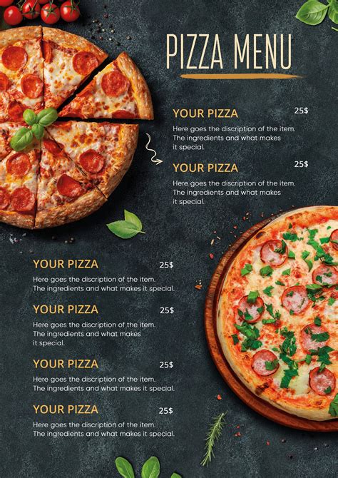 pizza menu template pizza menu restaurant menu template etsy