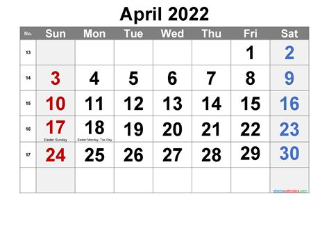 printable april  calendar word template noarm