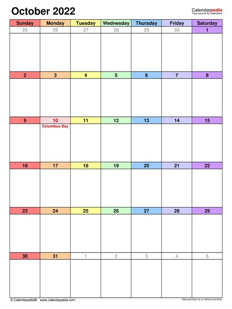 october  calendar templates  word excel