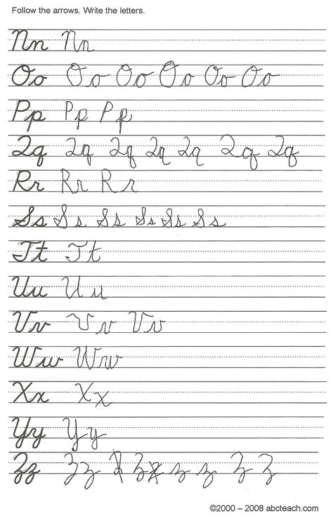 cursive alphabet worksheet printable