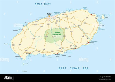 Road Map Of The South Korean Jeju Island Stock Vector Art