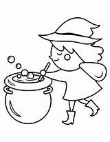 Coloring Cauldron Pages Popular Witch Cute Stirring sketch template