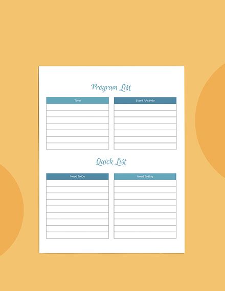 blank event planner template word apple pages templatenet