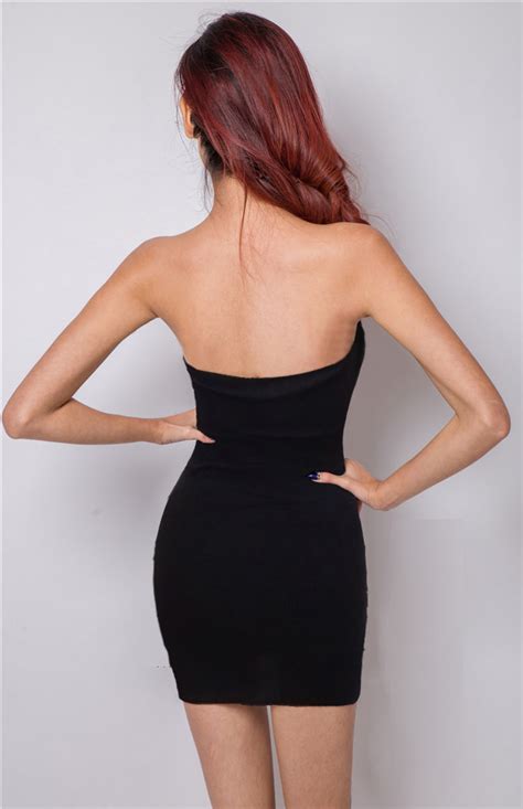 hot sexy black lace strapless waist split mini bodycon dress n10001