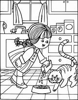 Cat Feeding Girl Pages Coloring Kb Wpclipart Education 1100 sketch template