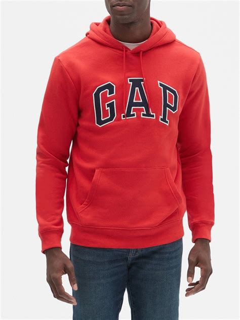 gap gap mens fleece arch logo pullover hoodie true red  large