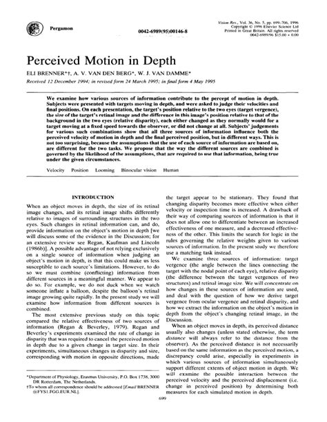 perceived motion  depth