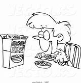 Eating Cartoon Coloring Outline Girl Breakfast Clipart Cereal Kids Pages Vector Eat Children Color Drawings Food Sugary Drawing Colouring Little sketch template