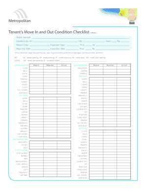 tenant move  checklist forms  templates fillable printable