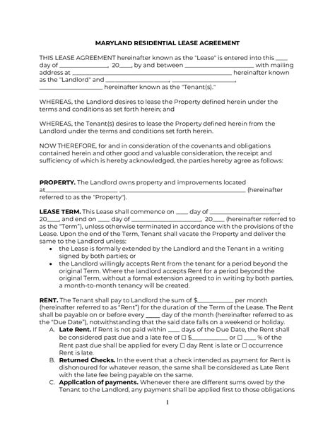 maryland standard residential lease agreement  word eforms