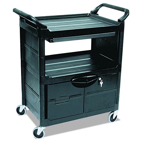 rubbermaid commercial plastic service  utility cart  cabinet  sliding drawer